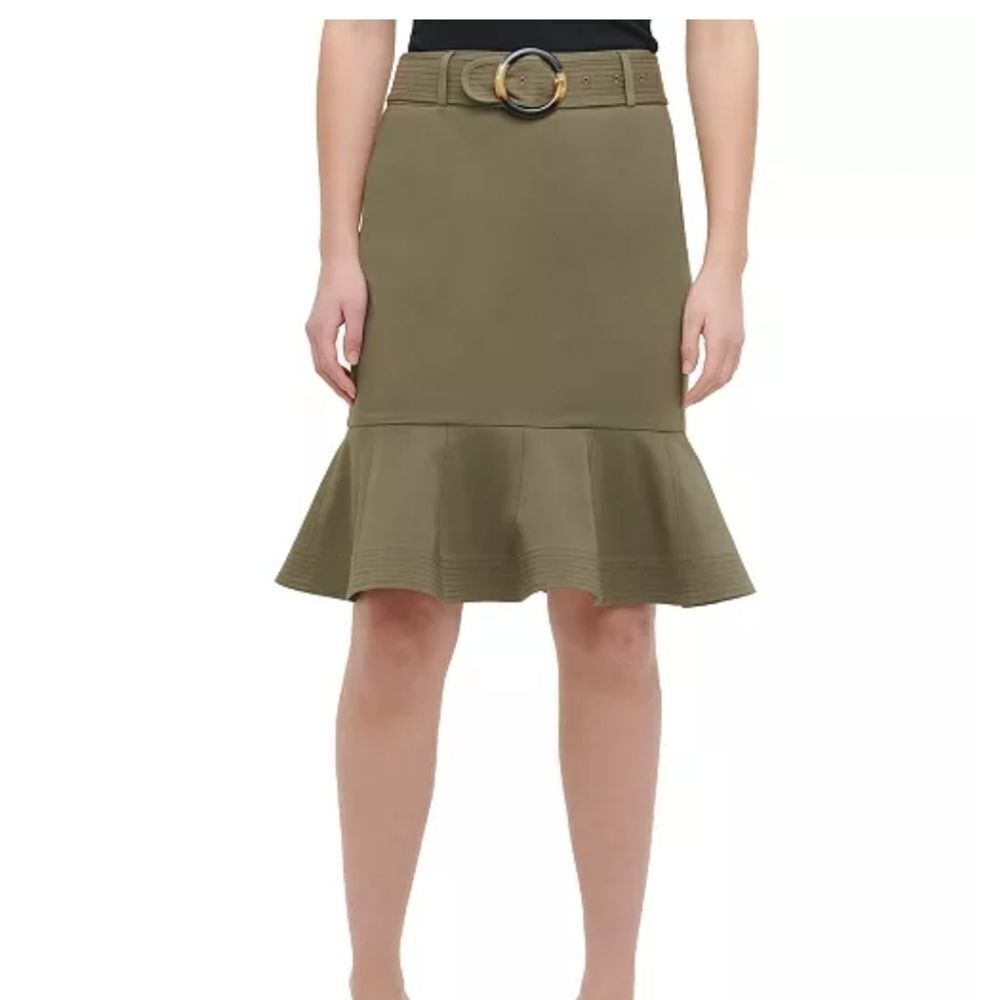 Calvin Klein Belted Ruffle-Hem Skirt